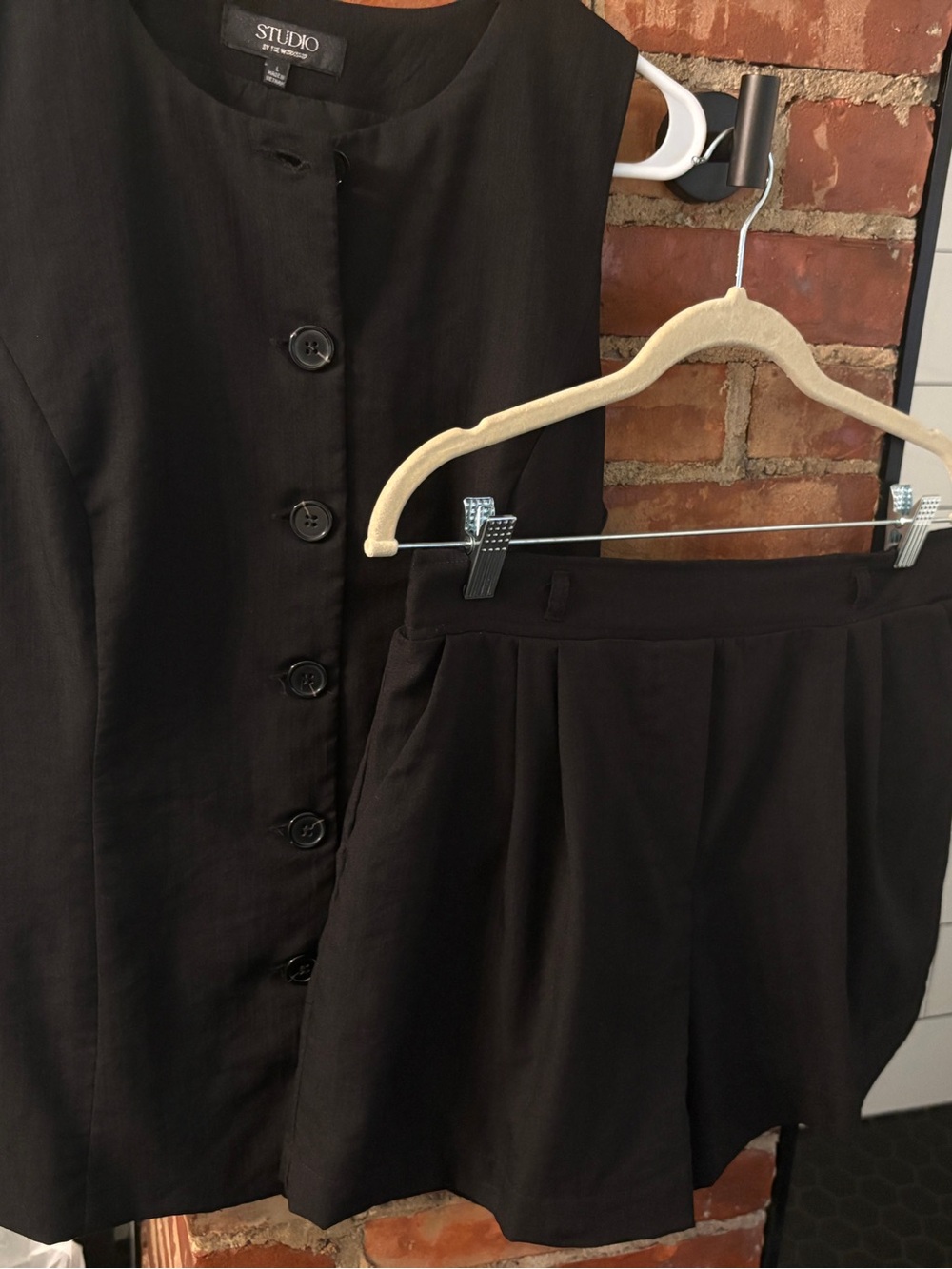 Studio by One Stop Black Sleeveless Button-Front Vest with Shorts
